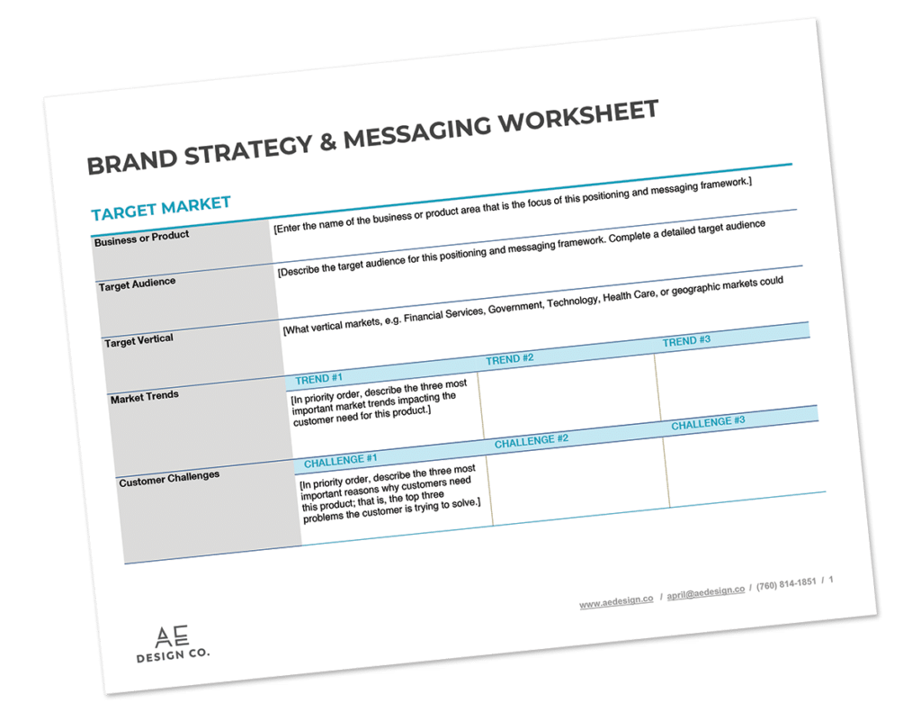 Brand Strategy & Messaging Worksheet AE Design Co.